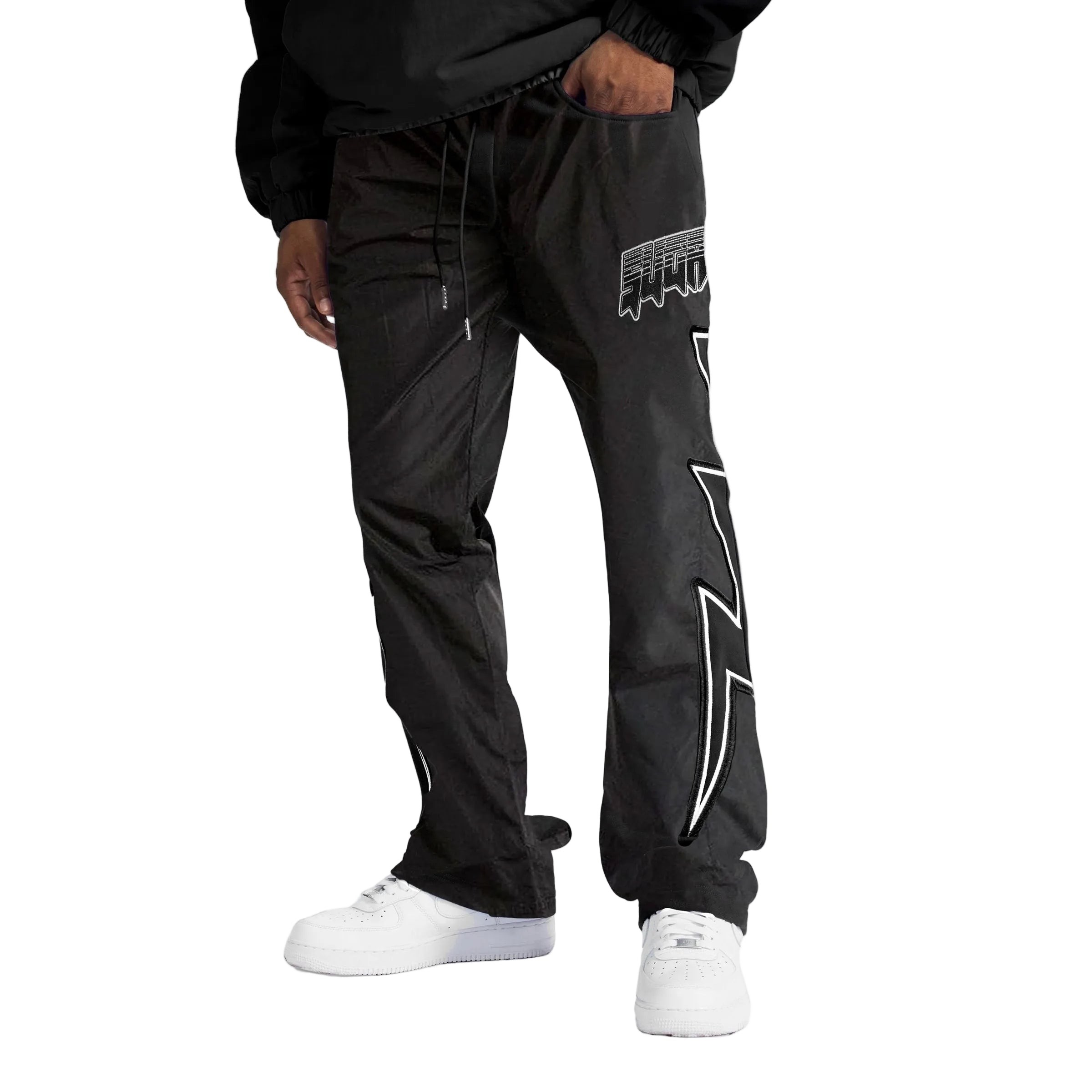 "BOLT" WINDBREAKER PANTS (BLACK)