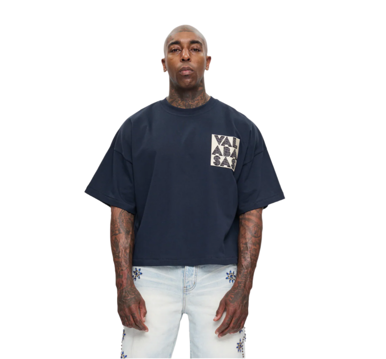 Never Sleep Cropped Tee Navy