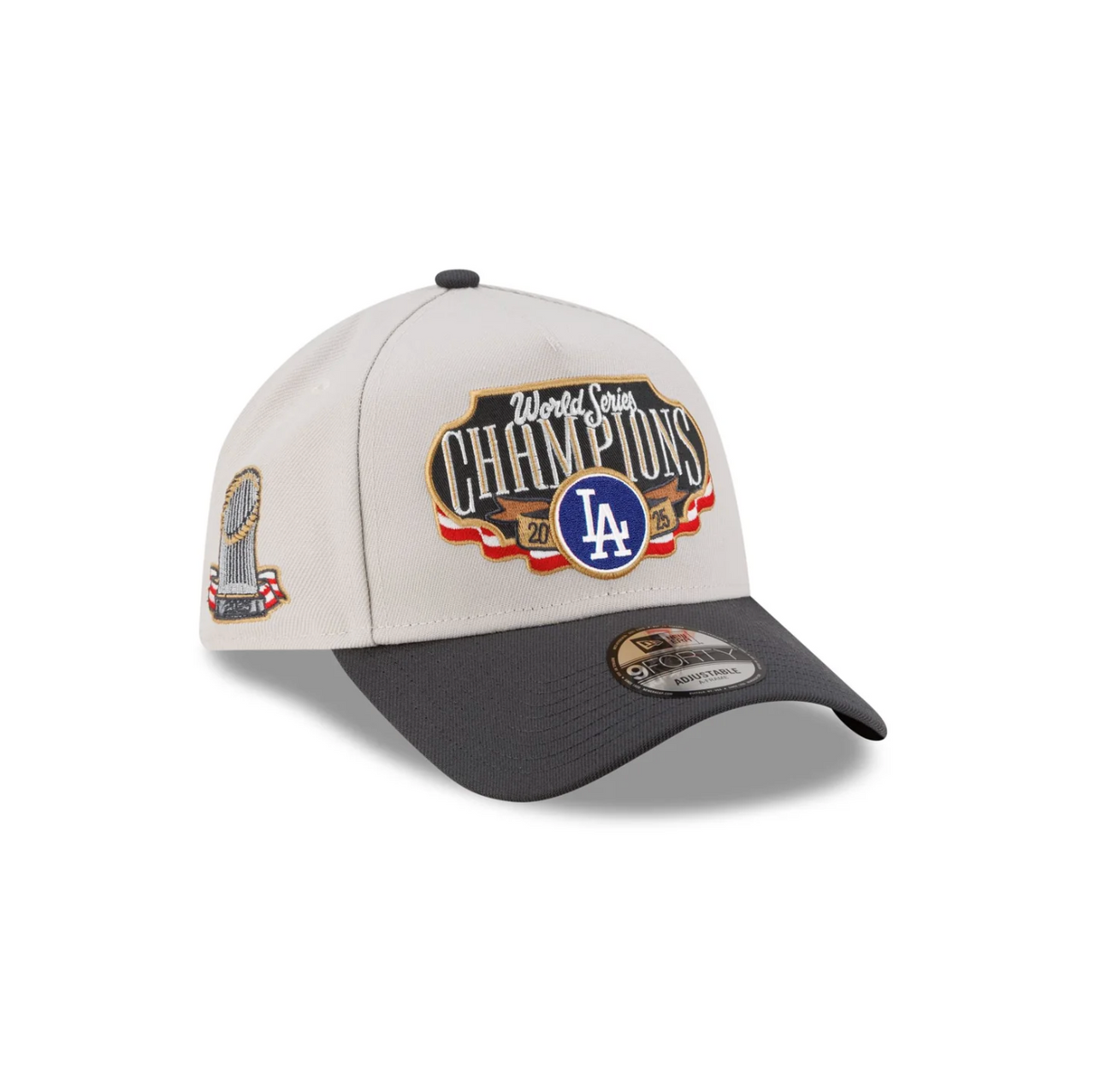 Front Right View of the New Era 2025 World Series Champions Locker Room 9FORTY A-Frame Snapback