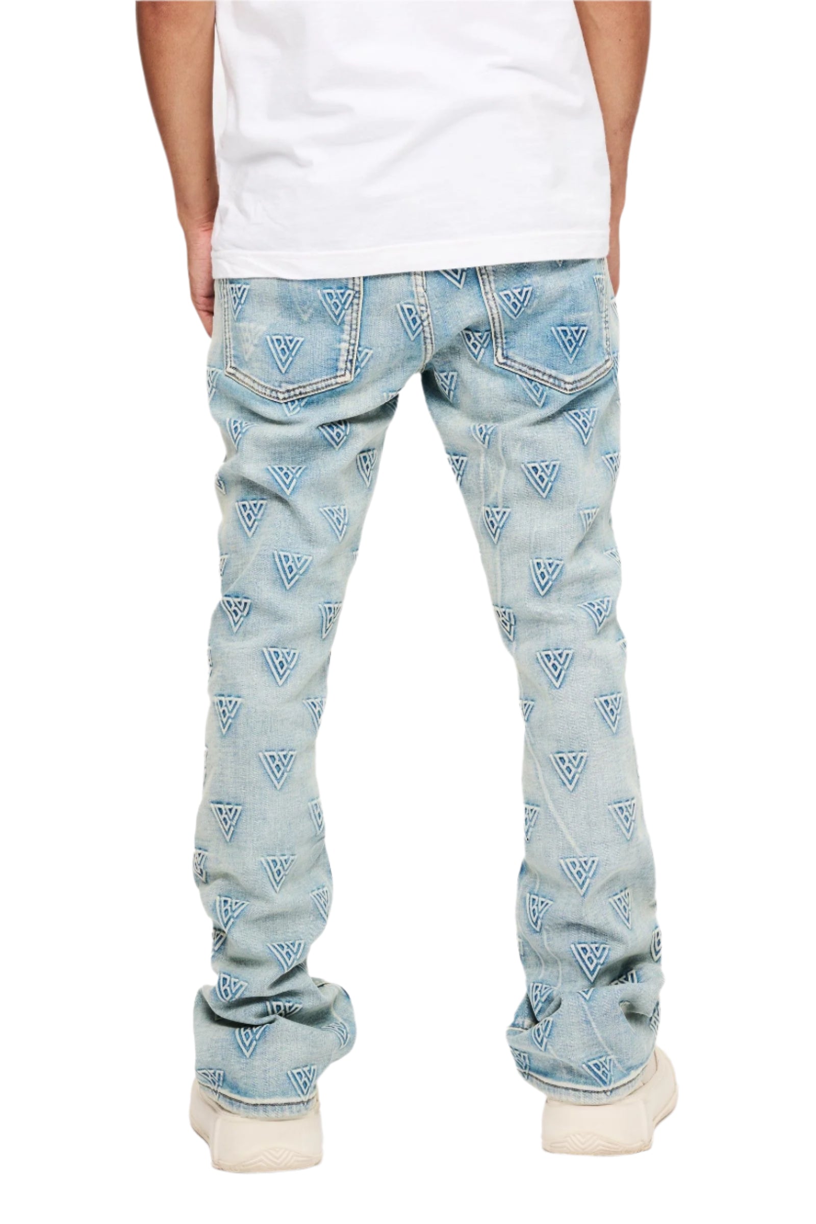 Tagged Stacked Flare Jean Blue Washed
