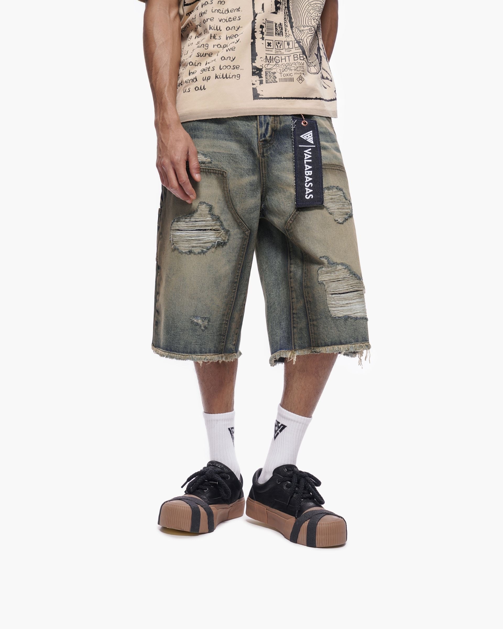 Valabasas "REVOLT" BAGGY DENIM SHORTS-thumbmail-4
