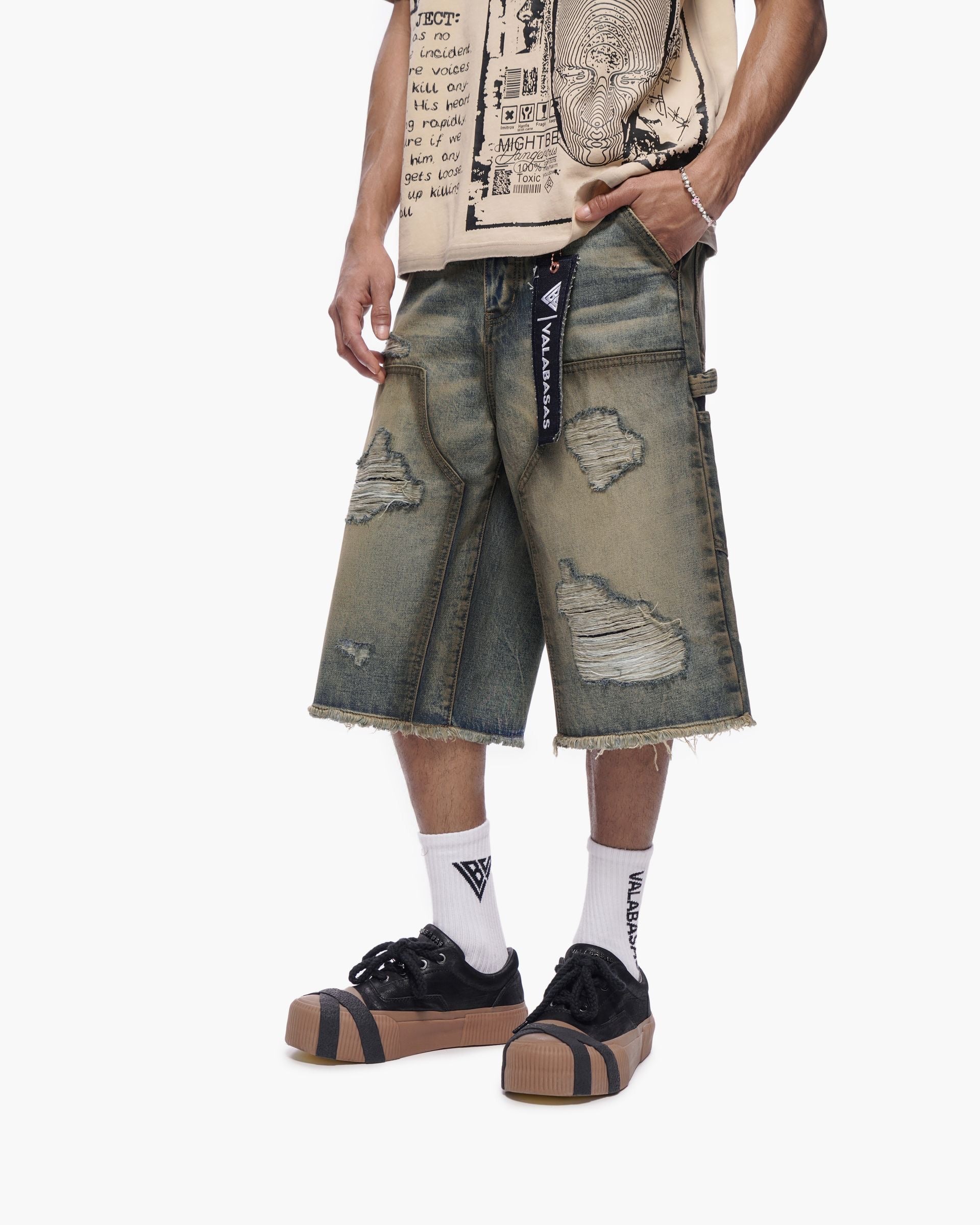 Valabasas "REVOLT" BAGGY DENIM SHORTS-thumbmail-5