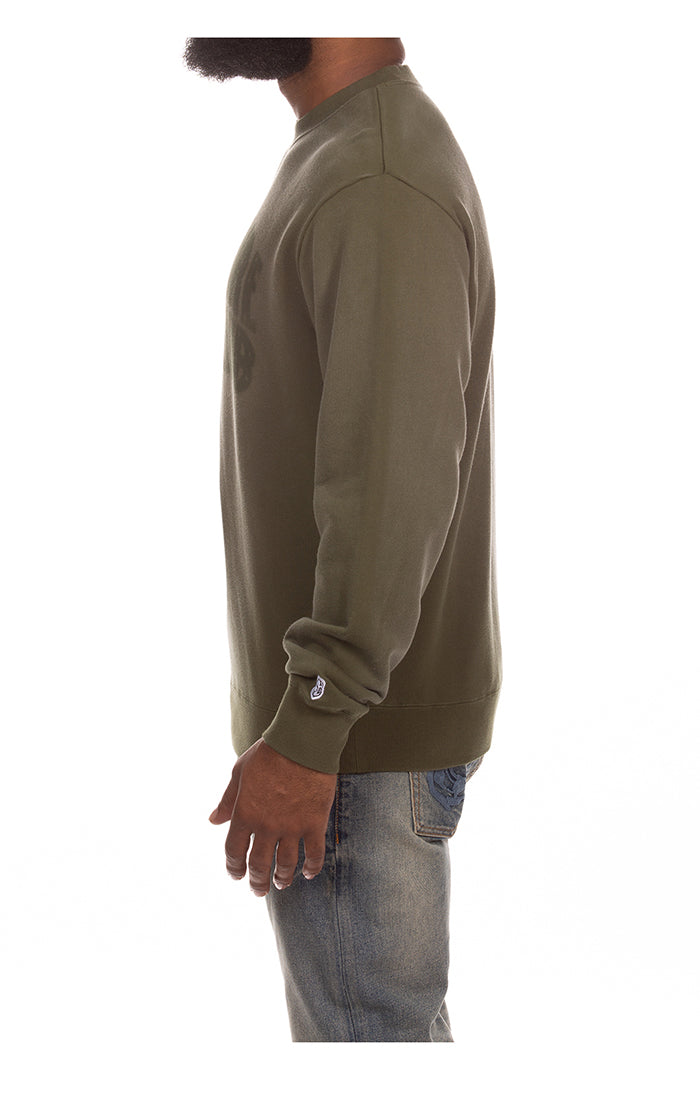 Left Side View of Billionaire Boys Club BB Curve Faded Sweatshirt in Cypress