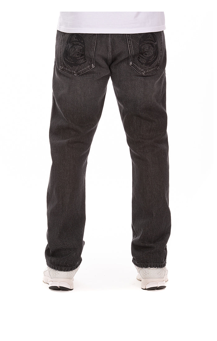 Back View of the Billionaire Boys Club bb dark orbit jeans (heart fit) in black abyss