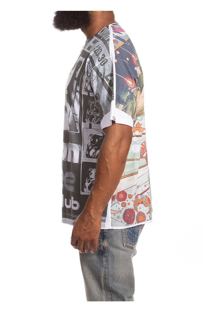 Left Side View of the Billionaire Boys Club BB News SS Knit (Oversize Fit) in White