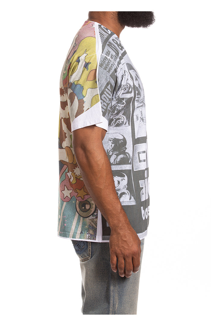 Right Side View of the Billionaire Boys Club BB News SS Knit (Oversize Fit) in White