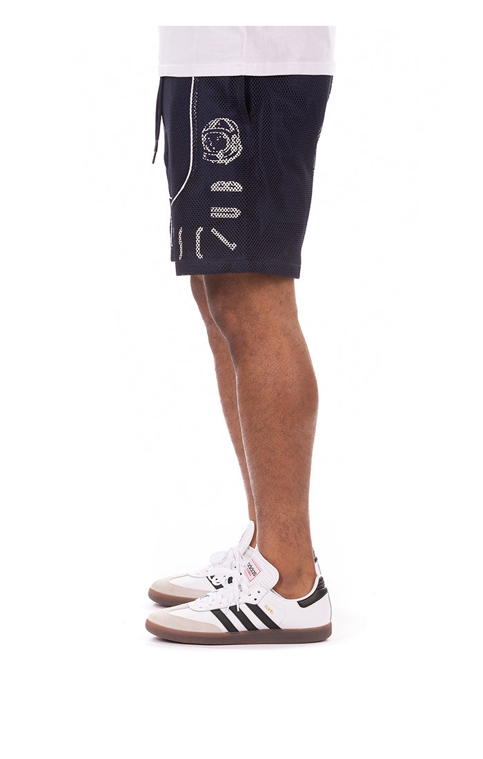 Left Side View of the Billionaire Boys Club Next Shorts in Navy Blazer