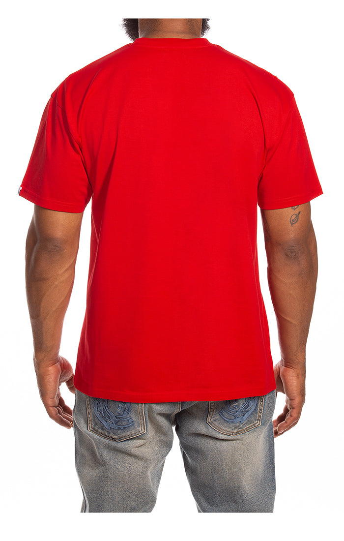 Back View of the Billionaire Boys BB Small Curve SS Knit in Red