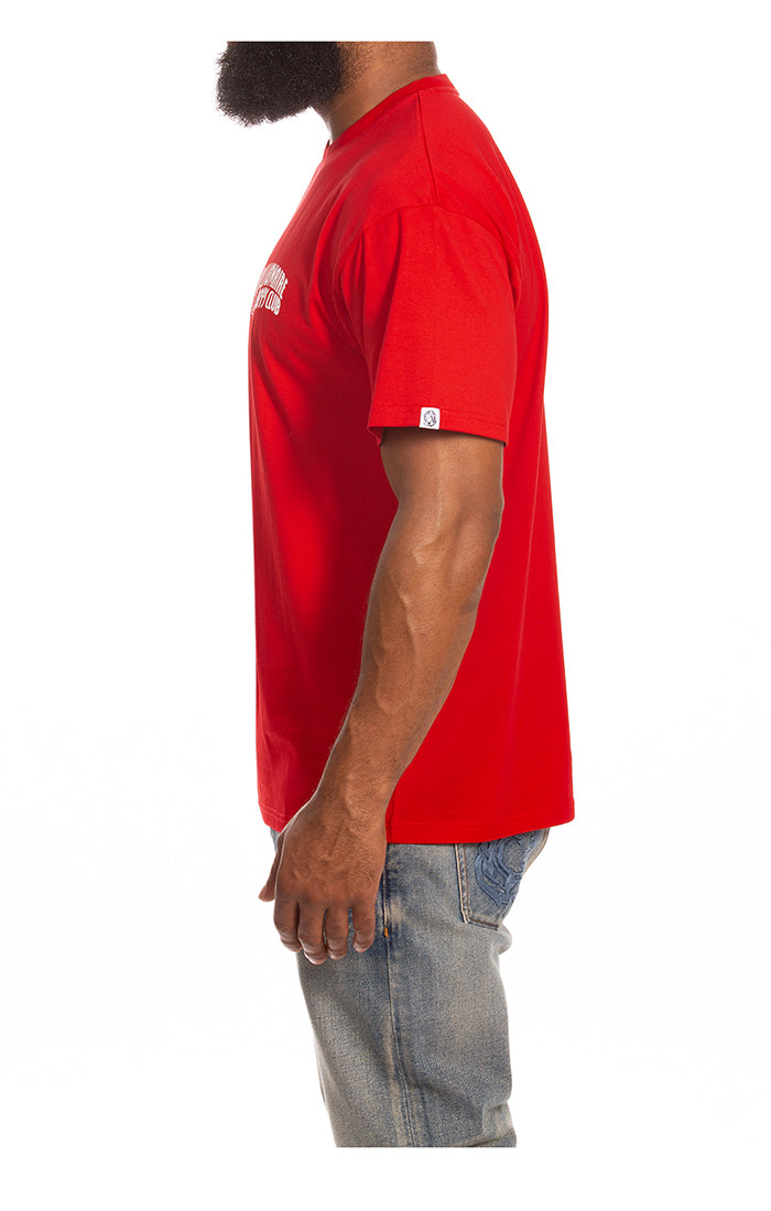 Left Side View of the Billionaire Boys BB Small Curve SS Knit in Red