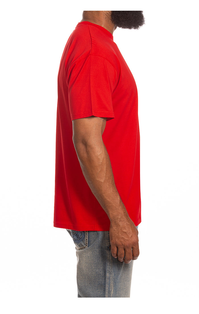 Right Side View of the Billionaire Boys BB Small Curve SS Knit in Red