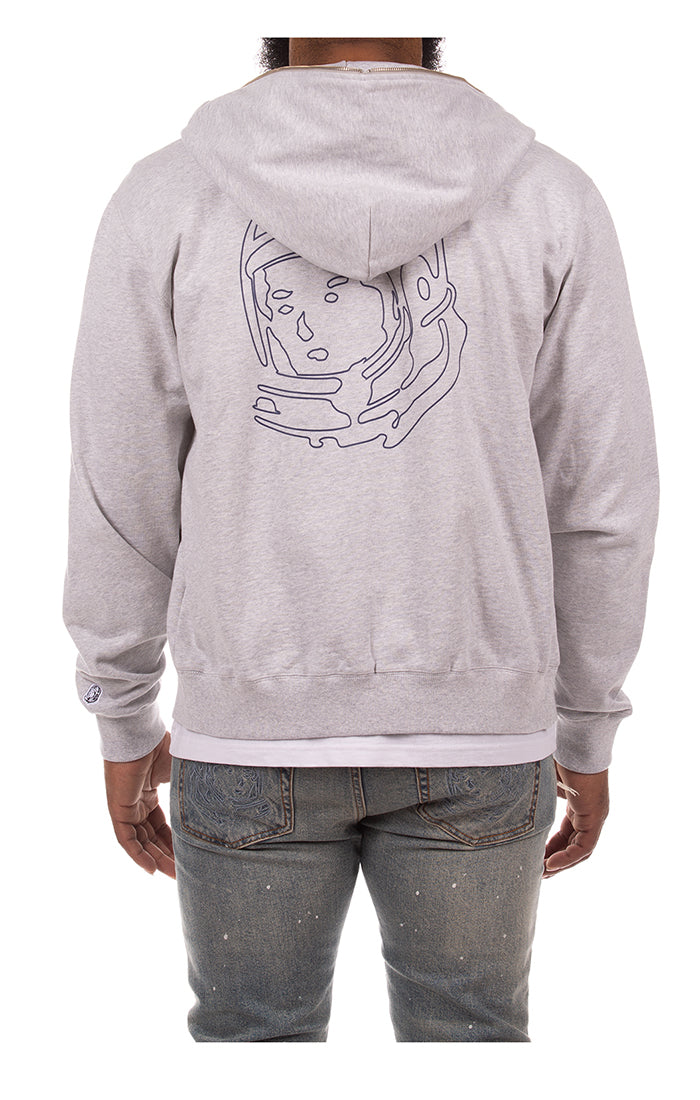 Back View of the Billionaire Boys Club Small Curve Zip Hoodie in heather grey