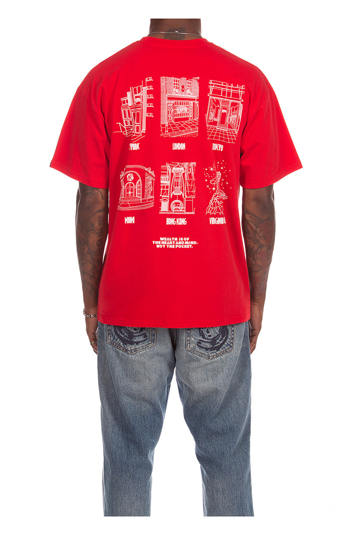 Back View of the Billionaire Boys Club Stores SS Tee in Red