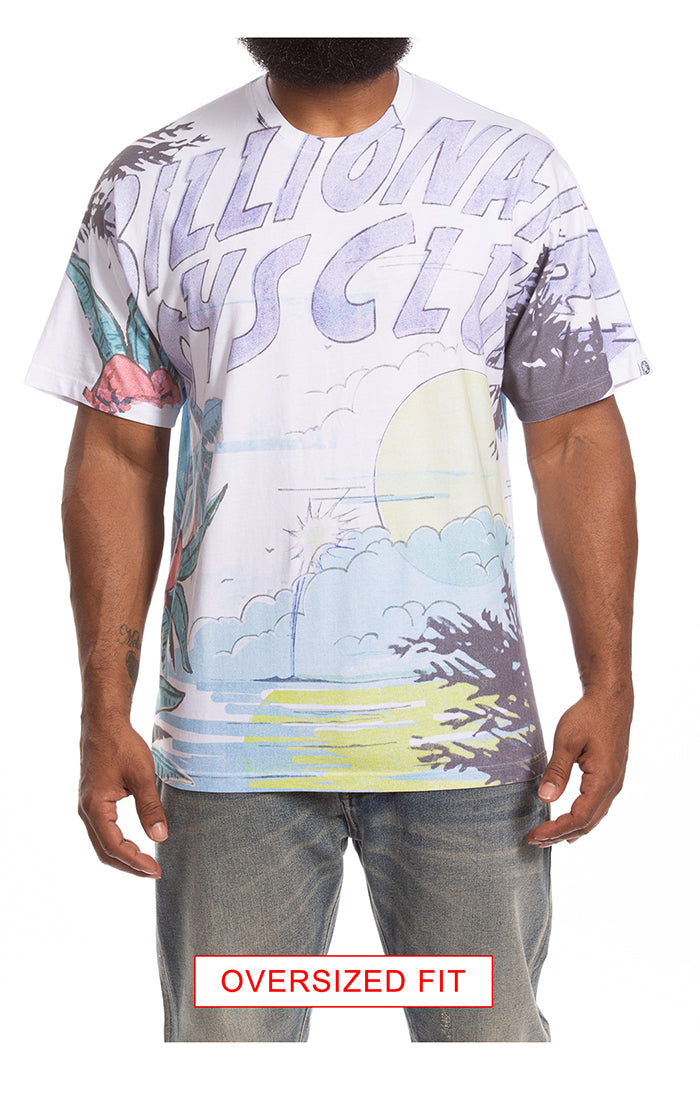 Front View of the Billionaire Boys Club BB Sunrise SS Knit (Oversize Fit) in White