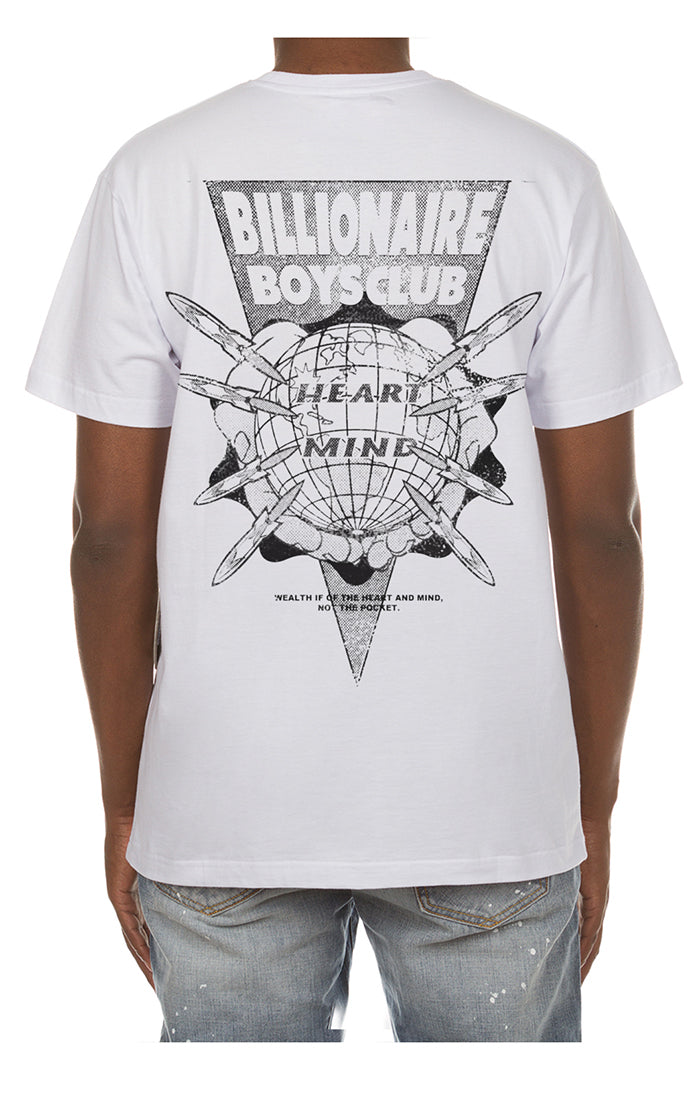 Back Front View of the Billionaire Boys Club World SS Tee in white