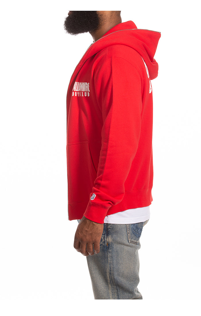 Left Side View of the Billionaire Boys Club Astro Zip Hoodie in Red