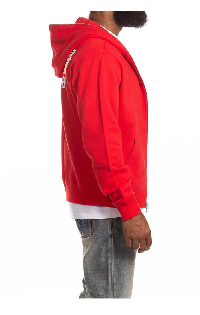Right Side View of the Billionaire Boys Club Astro Zip Hoodie in Red
