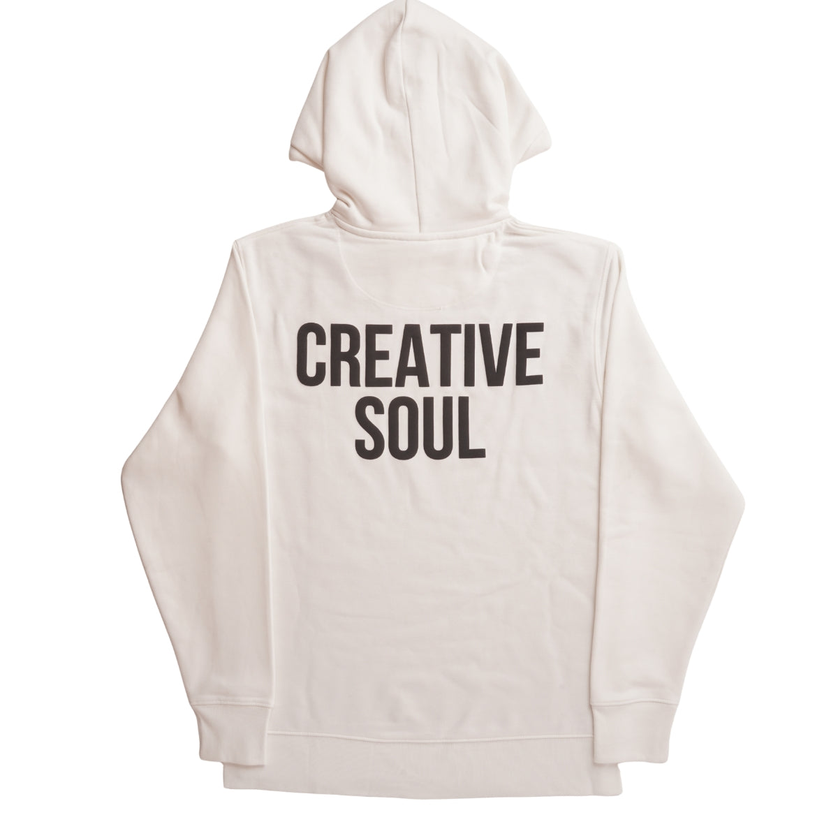 Back View of the Creative Soul Stacked Logo Hoodie in Off White