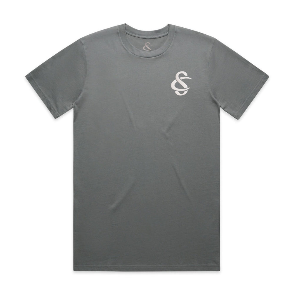 Front View of the Creative Soul Stacked Logo T-Shirt in Grey