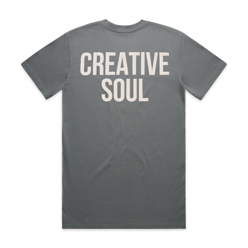 Back View of the Creative Soul Stacked Logo T-Shirt in Grey