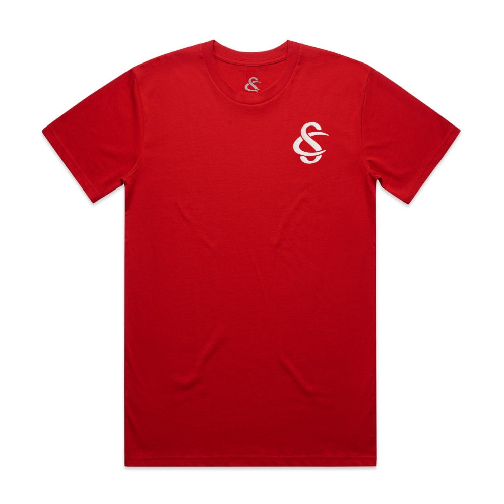 Front View of the Creative Soul Stacked Logo T-Shirt in Red