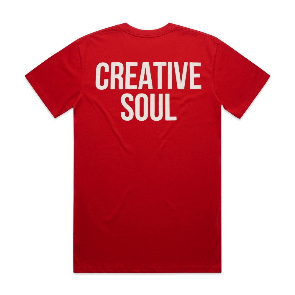 Back View of the Creative Soul Stacked Logo T-Shirt in Red