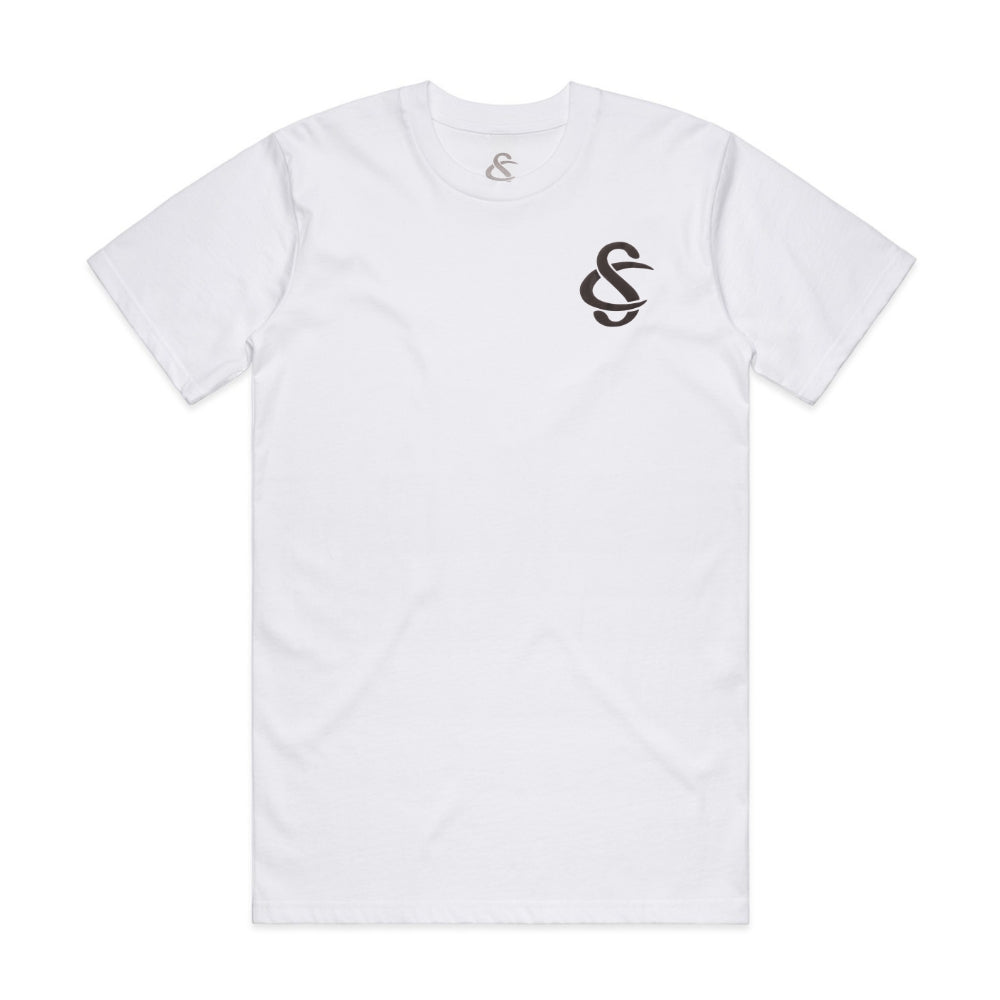 Front View of the Creative Soul Stacked Logo T-Shirt in white