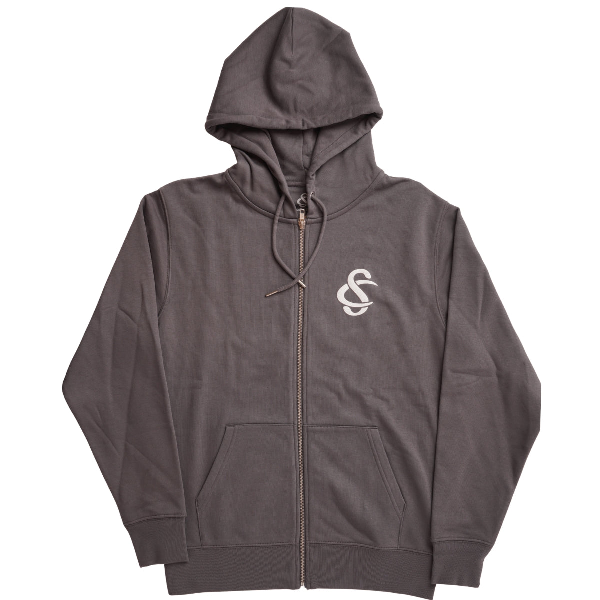 Front View of the Creative Soul Stacked Logo Zip-Up Hoodie in Grey