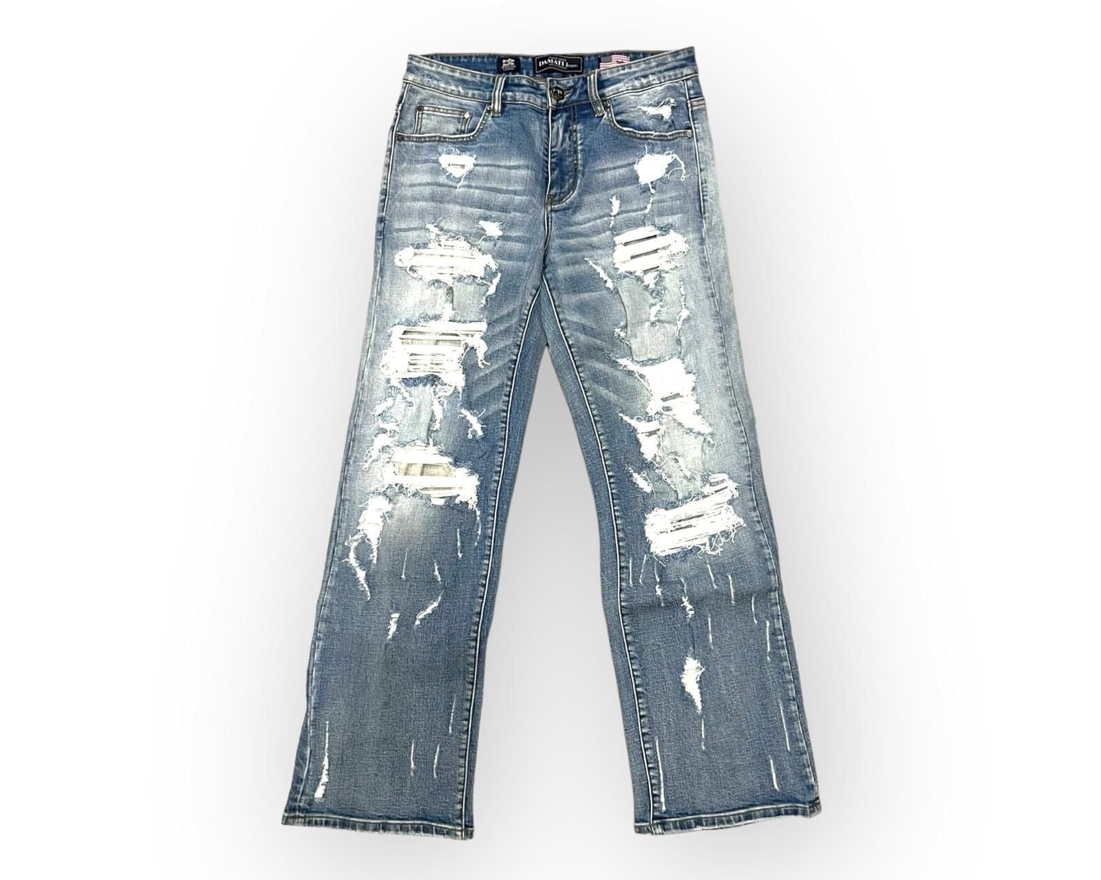 Damati Jeans 30 / BLUE WASHED STRAPPATO PREMIUM  STRAIGHT TAPER  DENIM