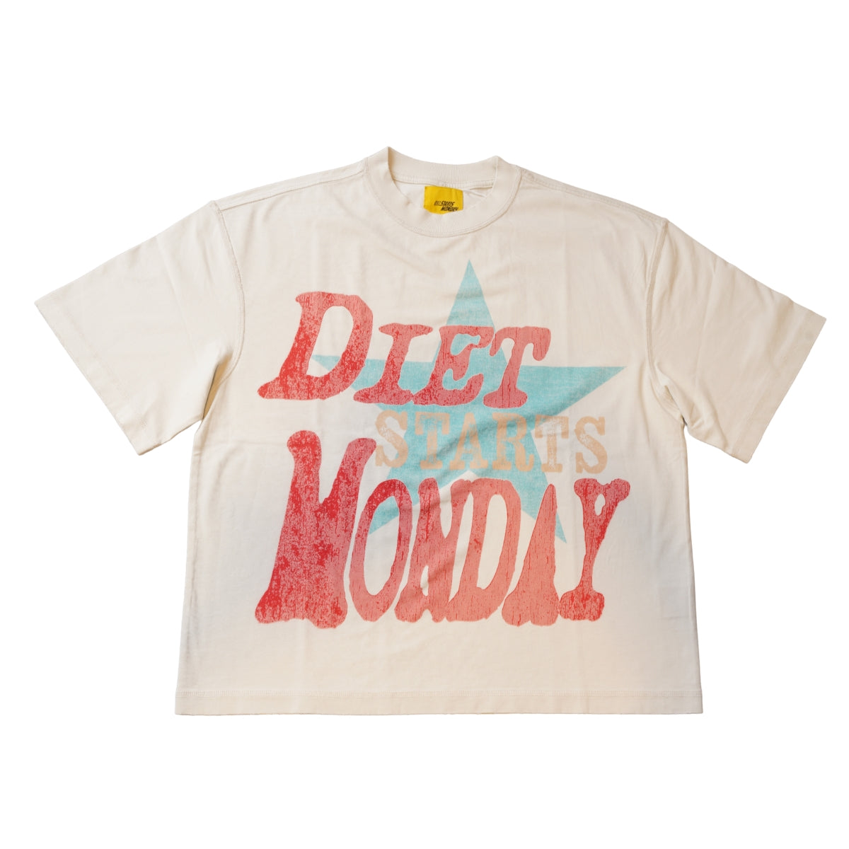 Front View of the Diet Starts Monday Jumbo Star graphic tee in antique white with bold vintage print