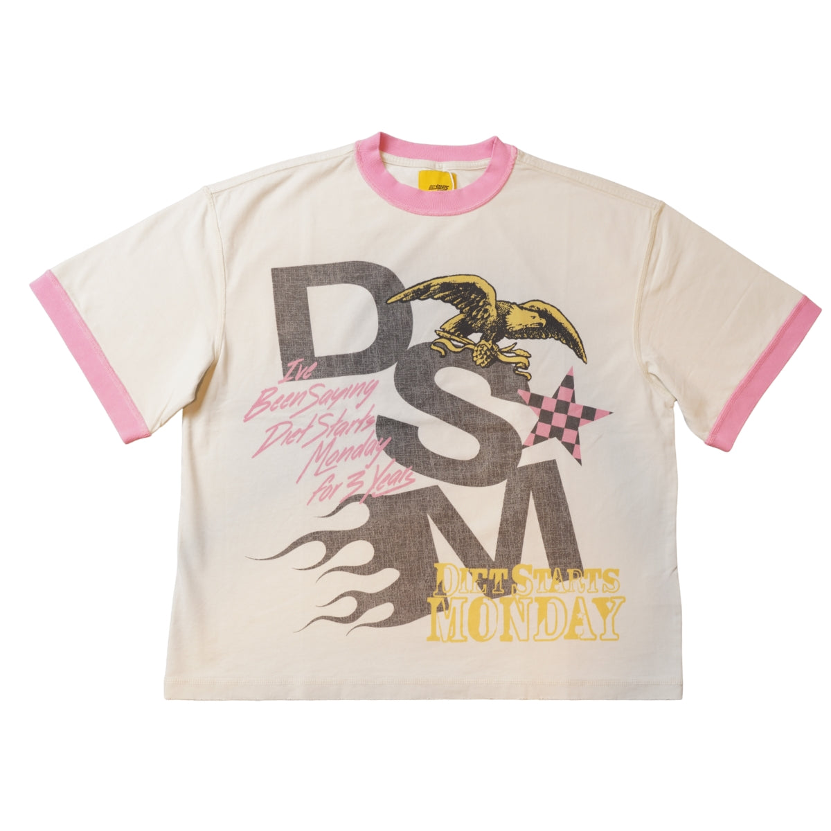 Front View of the Diet Starts Monday Ringer Tee in Antique White