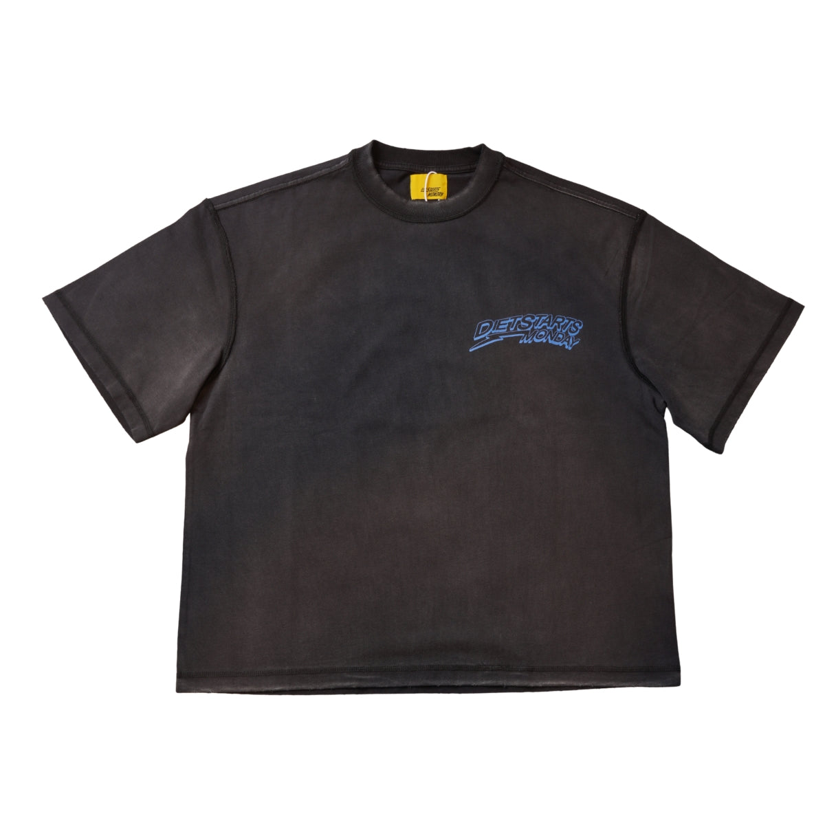 Front View of the Diet Starts Monday Shield Tee in Vintage Black / Blue 
