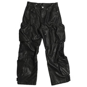 First Row 30 / BLACK UTILITY MA-1 WASHED LEATHER PANTS