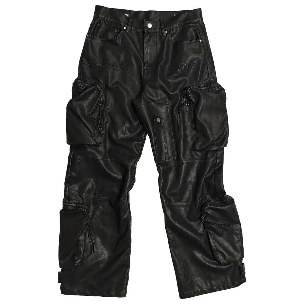 First Row 30 / BLACK UTILITY MA-1 WASHED LEATHER PANTS