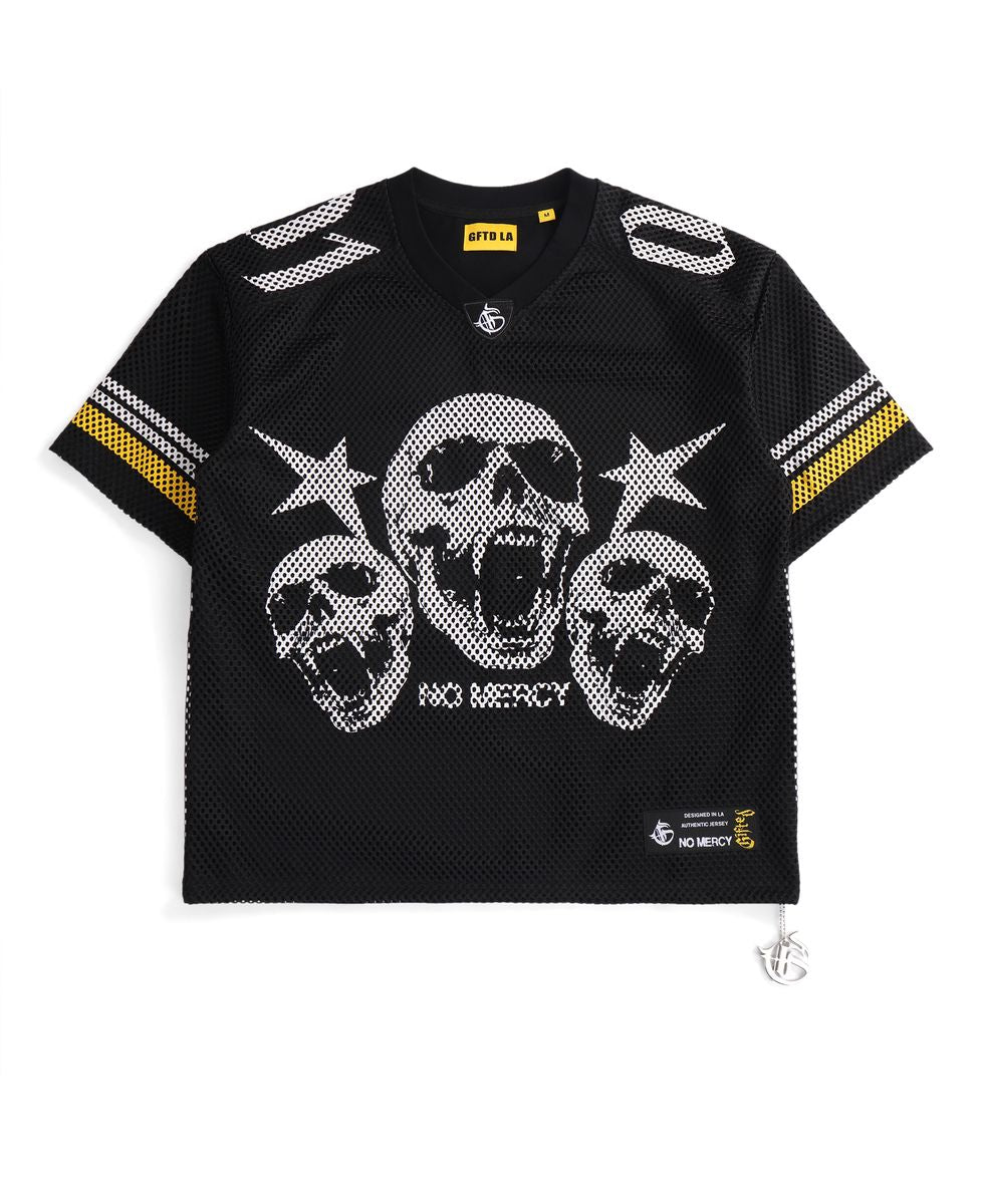 Front View of the No Mercy Blk Jersey by GFTD LA