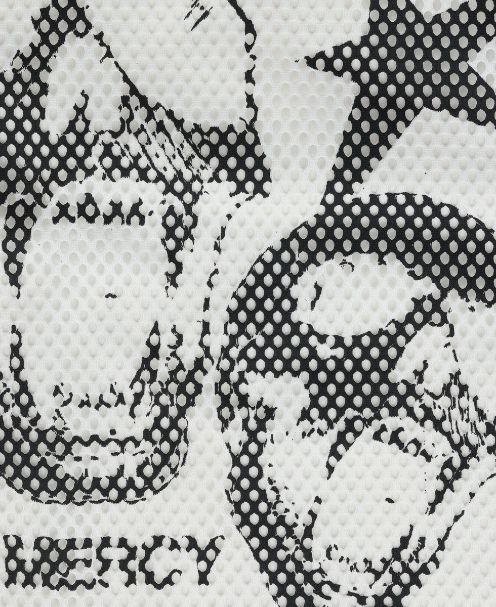 Close Up View of the No Mercy White Jersey by GFTD LA