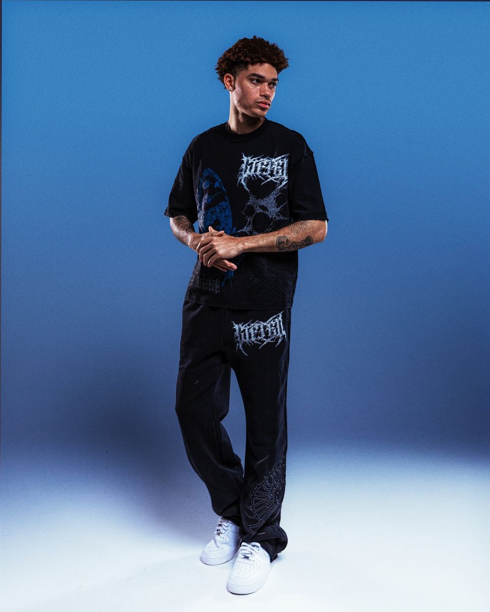 Model View of the Rage Blk Tee by GFTD LA