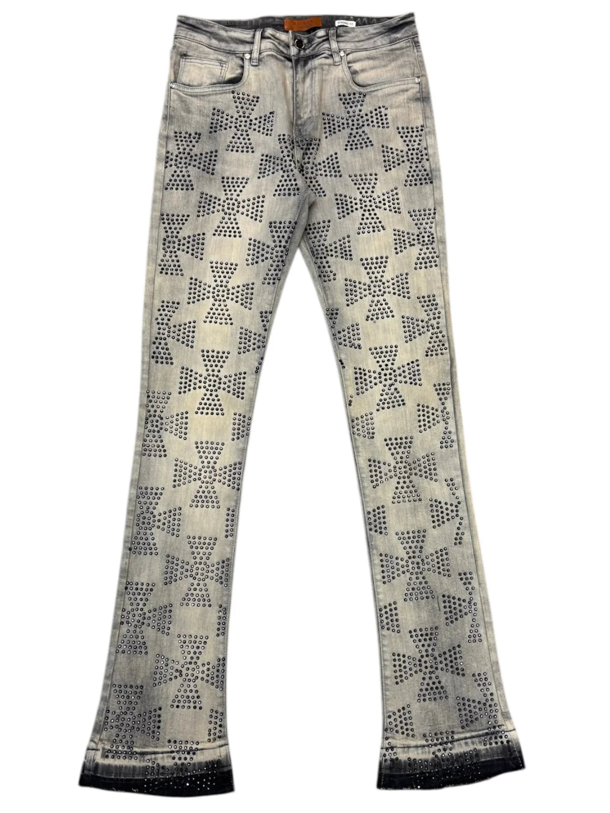 'Roman Cross Rhinestone' Stacked Denim