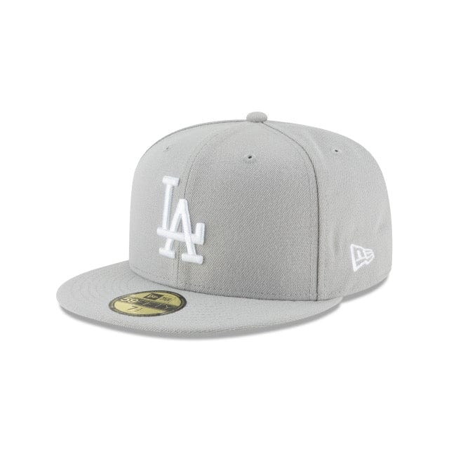 Front Left View of the New Era Cap Los Angeles Dodgers Gray Basic 59FIFTY Fitted