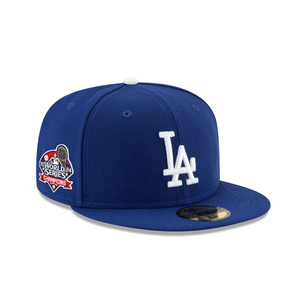 Front Right View of the New Era Cap 2024 World Series Champions Side Patch 59FIFTY Fitted in Blue