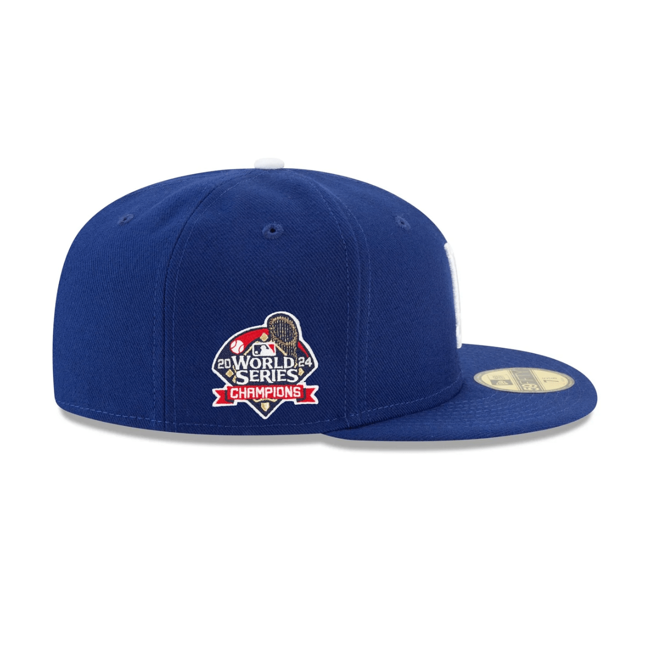 Right Side View of 2024 World Series Patch of the New Era Cap 2024 World Series Champions Side Patch 59FIFTY Fitted in Blue