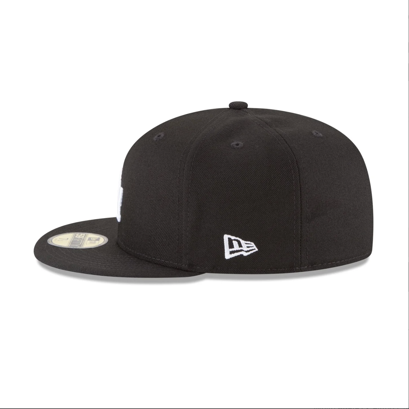 Left Side View of the New Era Dodgers 2025 World Series Champions Black & White 59FIFTY Fitted