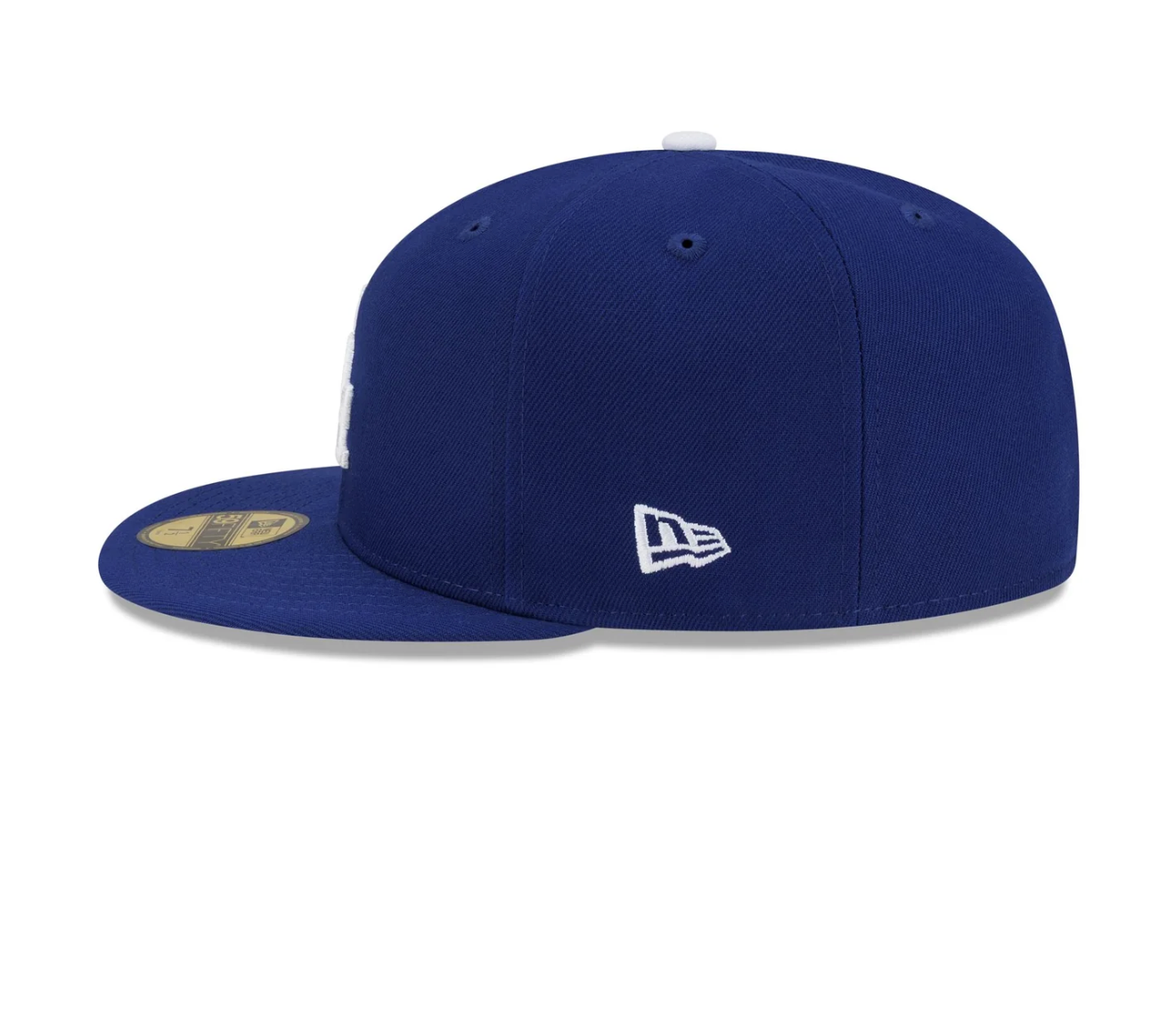 Left Side View of the New Era Dodgers 2025 World Series Champions Gilded Sidepatch 59FIFTY Fitted