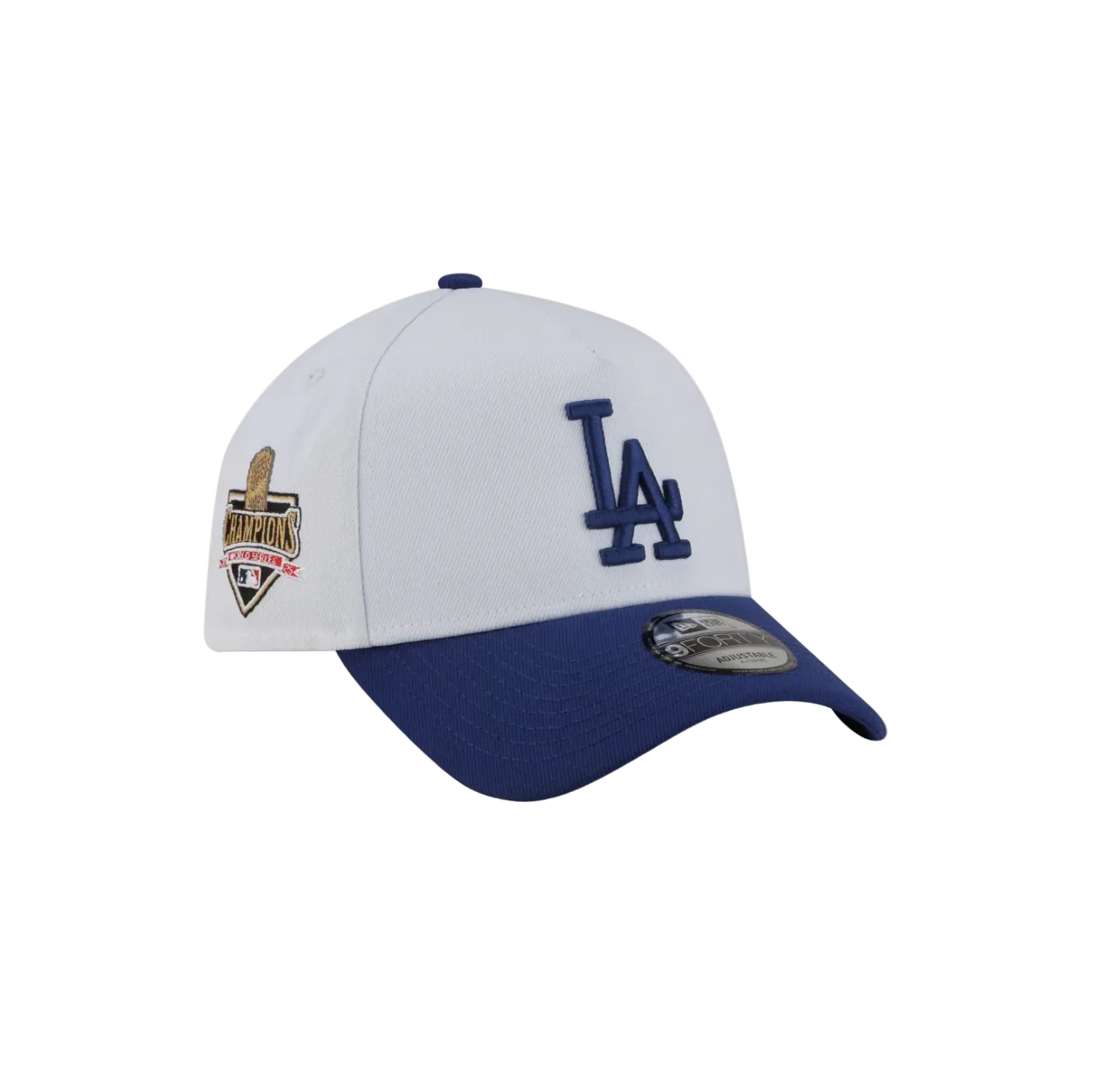 Front Right View of the New Era Dodgers 2025 World Series Champions Trophy 9FORTY A-Frame Snapback