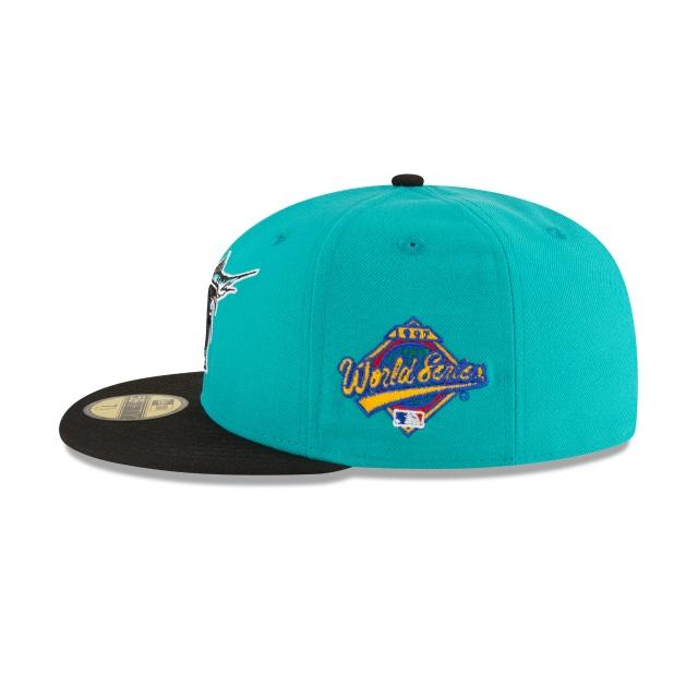 Left Side View of World Series Patch on Florida Marlins World Series Teal Wool 59FIFTY Fitted