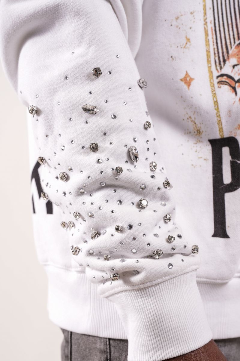 Close Up View of the Paper Money Fallen Angels Hoodie with Rhinestones