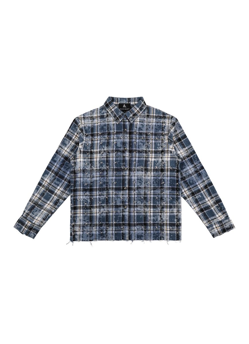 Front View of the Paper Money RHINESTONE FLANNEL in Blue