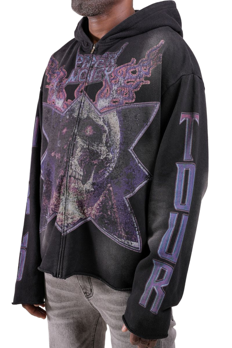 Front Left View of the Paper Money Skull World Hoodie