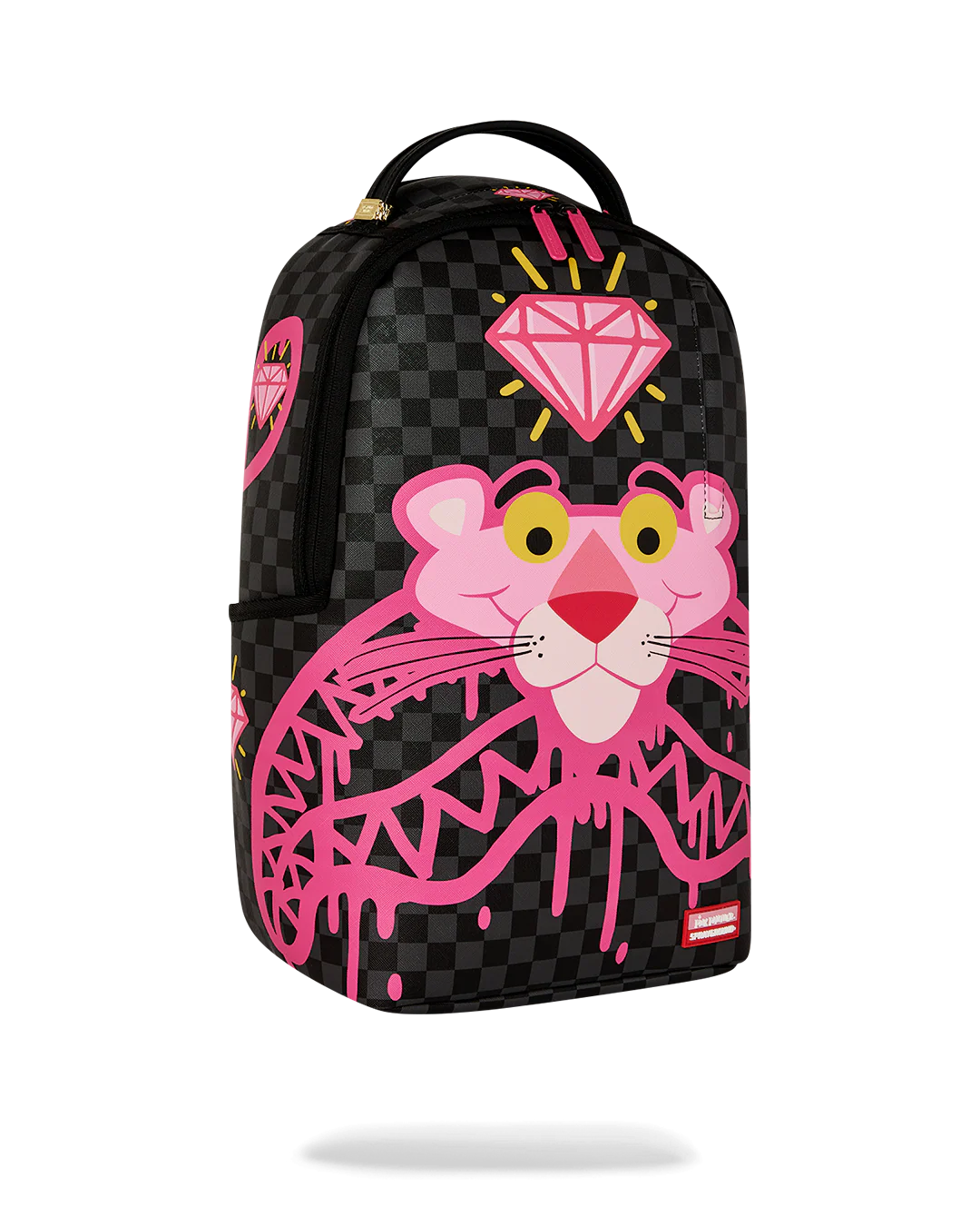Front Left View of the Sprayground Pink Panther Backpack