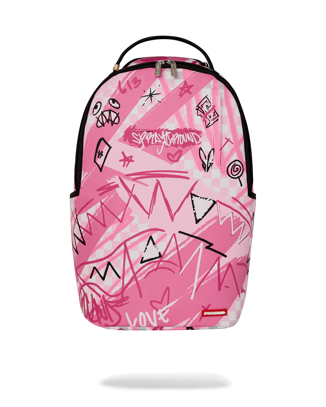 Front View of the Sprayground Pink Smoke Check Backpack