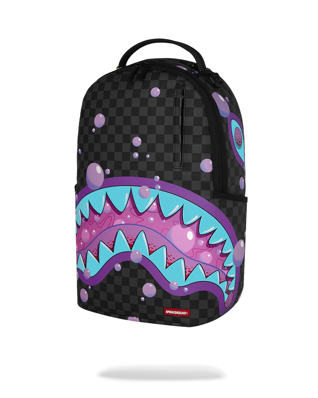 Front Right View of the Sprayground Purple Slime Takeover Backpack